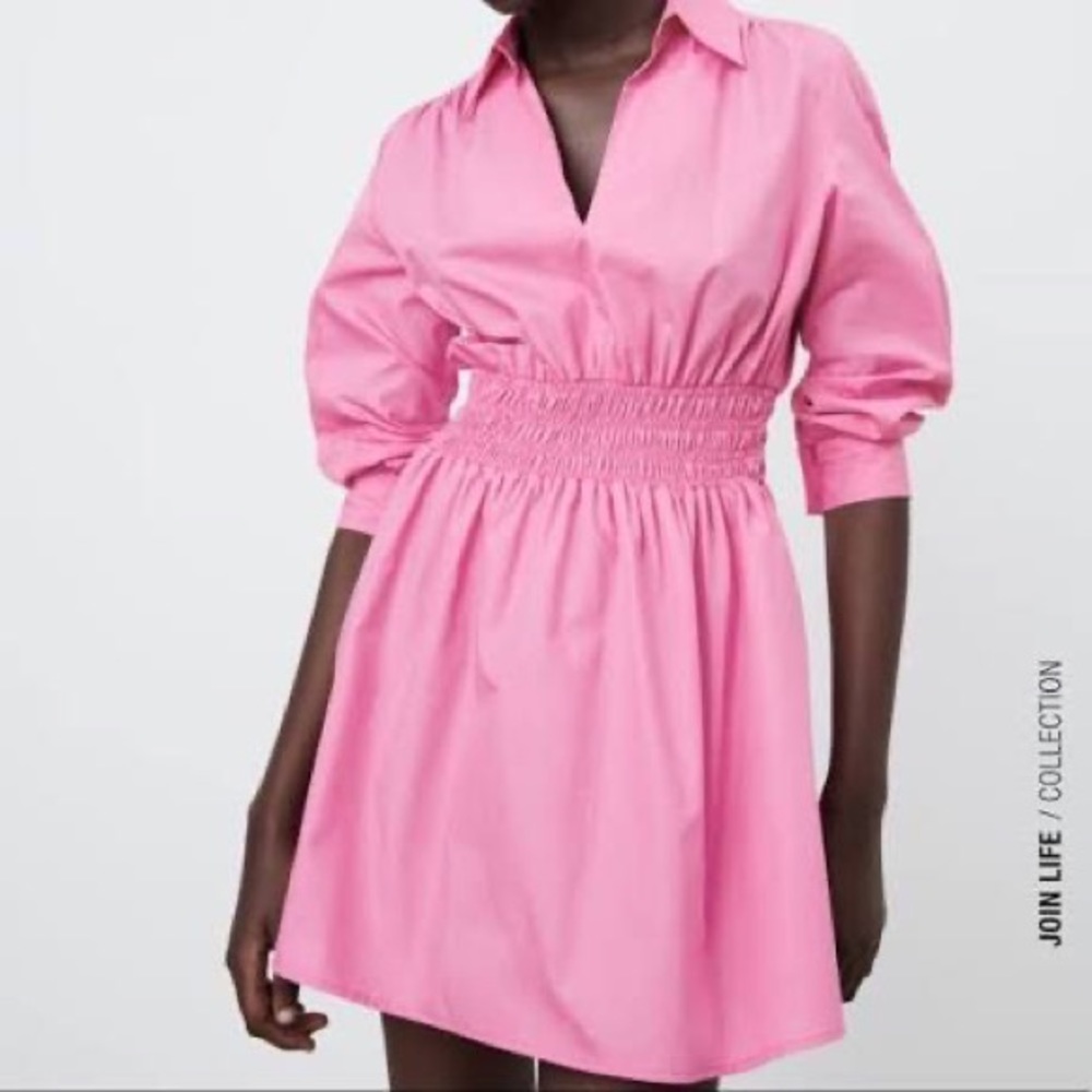 ZARA Poplin Cotton Short Pink Dress